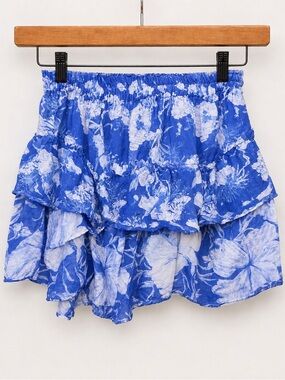 Preloved LoveShackFancy Abrielle Skirt Saltt Sea Blue Floral Silk blend. Sz L.